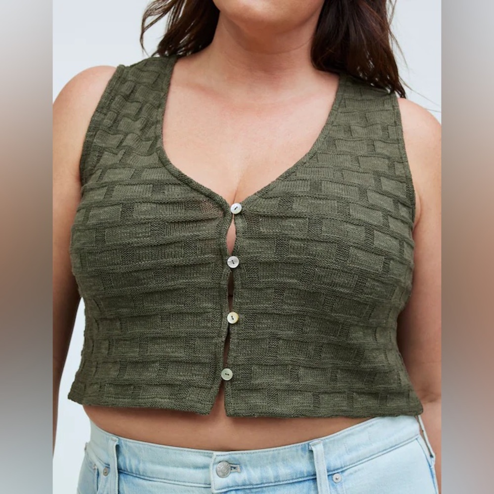 Madewell Basketweave-Stitch Vest Knit Sleeveless Sweater Green